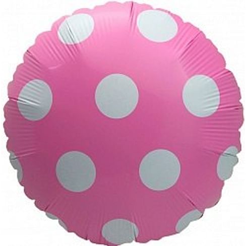 Фольгированный шар "Розовый круг в белый горох" 18″ (46 см)