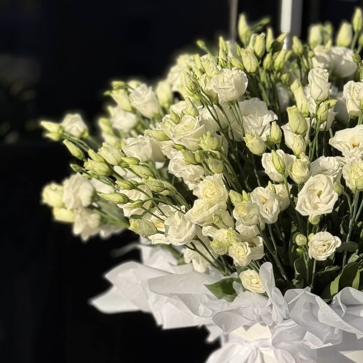 Коробка с белой эустомой 25 шт.