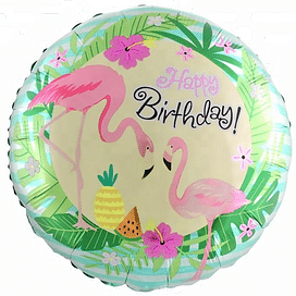 Фольгированный шар "Круг, С Днем Рождения! (фламинго)" 18″ (46 см)