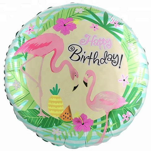 Фольгированный шар "Круг, С Днем Рождения! (фламинго)" 18″ (46 см)