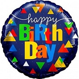 Фольгированный шар "С Днем рождения! (треугольники)" 18″ (46 см)