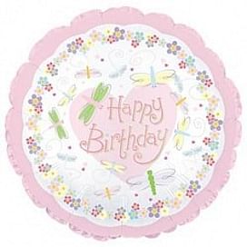 Фольгированный шар "С Днем рождения (насекомые), Розовый" 18″ (46 см)