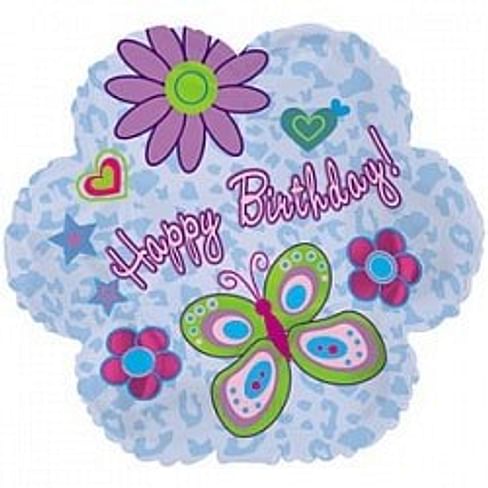 Фольгированный шар "Цветок, С Днем рождения (ромашки), Голубой" 18″ (46 см)