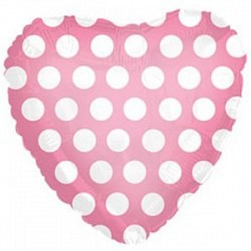 Фольгированный шар "Розовое сердце в белый горошек" 18″ (46 см)