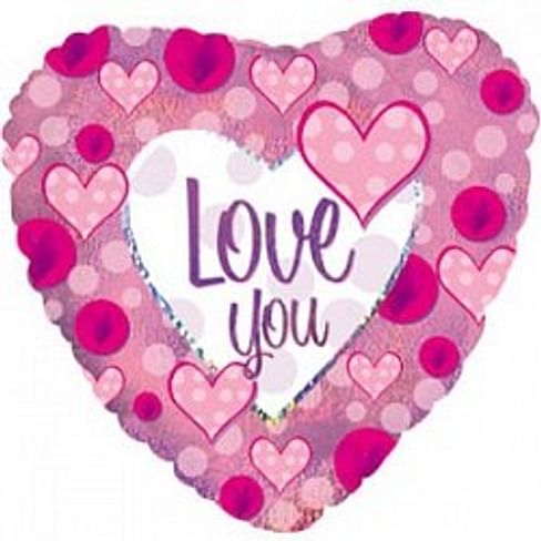 Фольгированный шар "Сердце, Я люблю тебя (розовые сердечки)" 18″ (46 см)