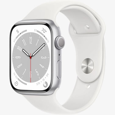 Apple Watch Series 8 GPS, 45 мм, алюминий цвета серебро, спортивный ремешок белого цвета Apple