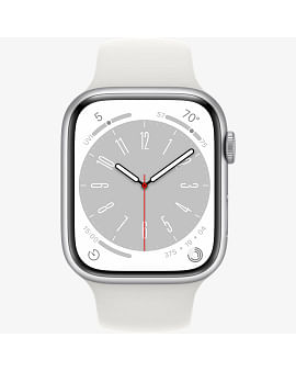 Apple Watch Series 8 GPS, 45 мм, алюминий цвета серебро, спортивный ремешок белого цвета Apple