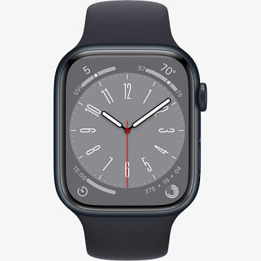 Apple Watch Series 8 GPS, 45 мм, алюминий цвета «тёмная ночь», спортивный ремешок цвета «тёмная ночь» Apple