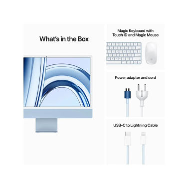 IMac 24 дюйма с дисплеем Retina 4,5K, Чип Apple M3 (8C CPU/10C GPU), 8 ГБ объединённой памяти, SSD‑накопитель 512 ГБ, цвет «синий» Apple