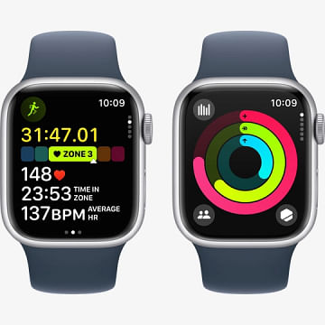 Watch Series 9 GPS, 45 мм, алюминий серебристого цвета, спортивный ремешок цвета «штормовой синий» Apple