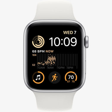 Apple Watch SE GPS Gen.2, 44 мм, алюминий серебристого цвета, спортивный ремешок белого цвета Apple MNK23