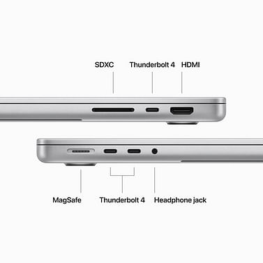 MacBook Pro 14.2" дюймов: Apple M3 Pro (11C CPU/14C GPU), 18 ГБ объединённой памяти, SSD‑накопитель 512МБ, «серебристый» Apple MRX63