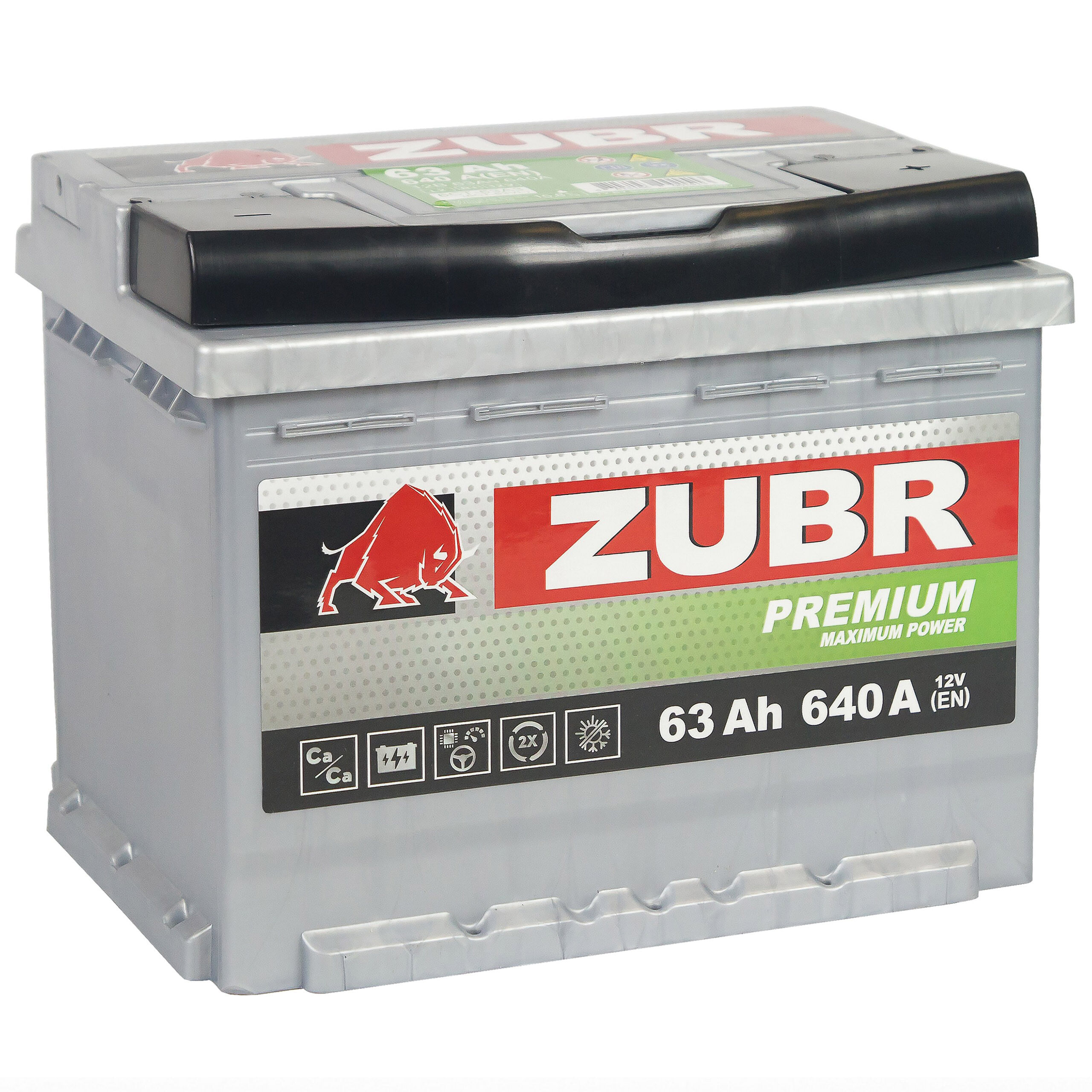 Аккумулятор ZUBR Premium 63Ah 640A R+