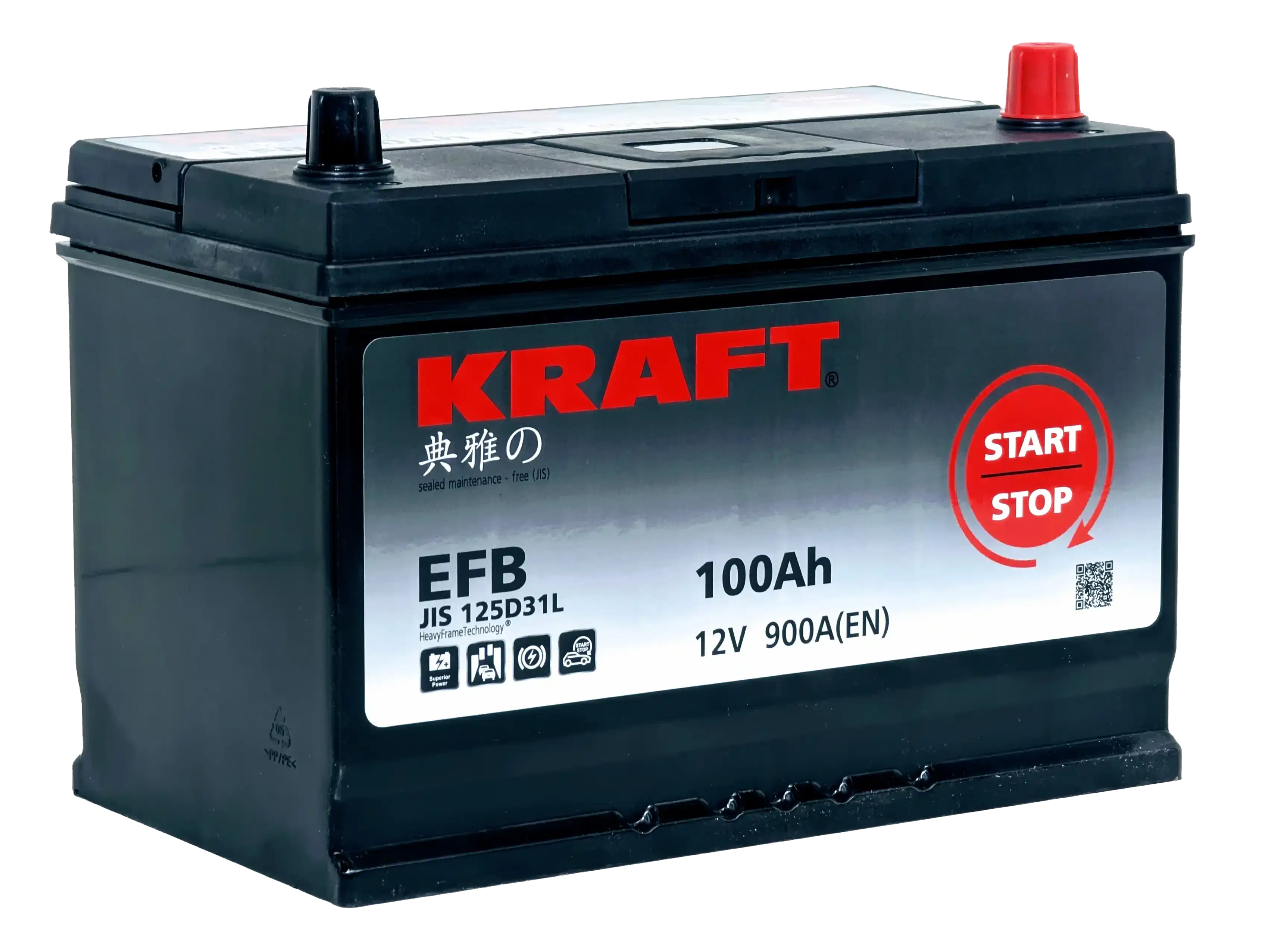 Аккумулятор KRAFT EFB ASIA 100Ah 900A R+