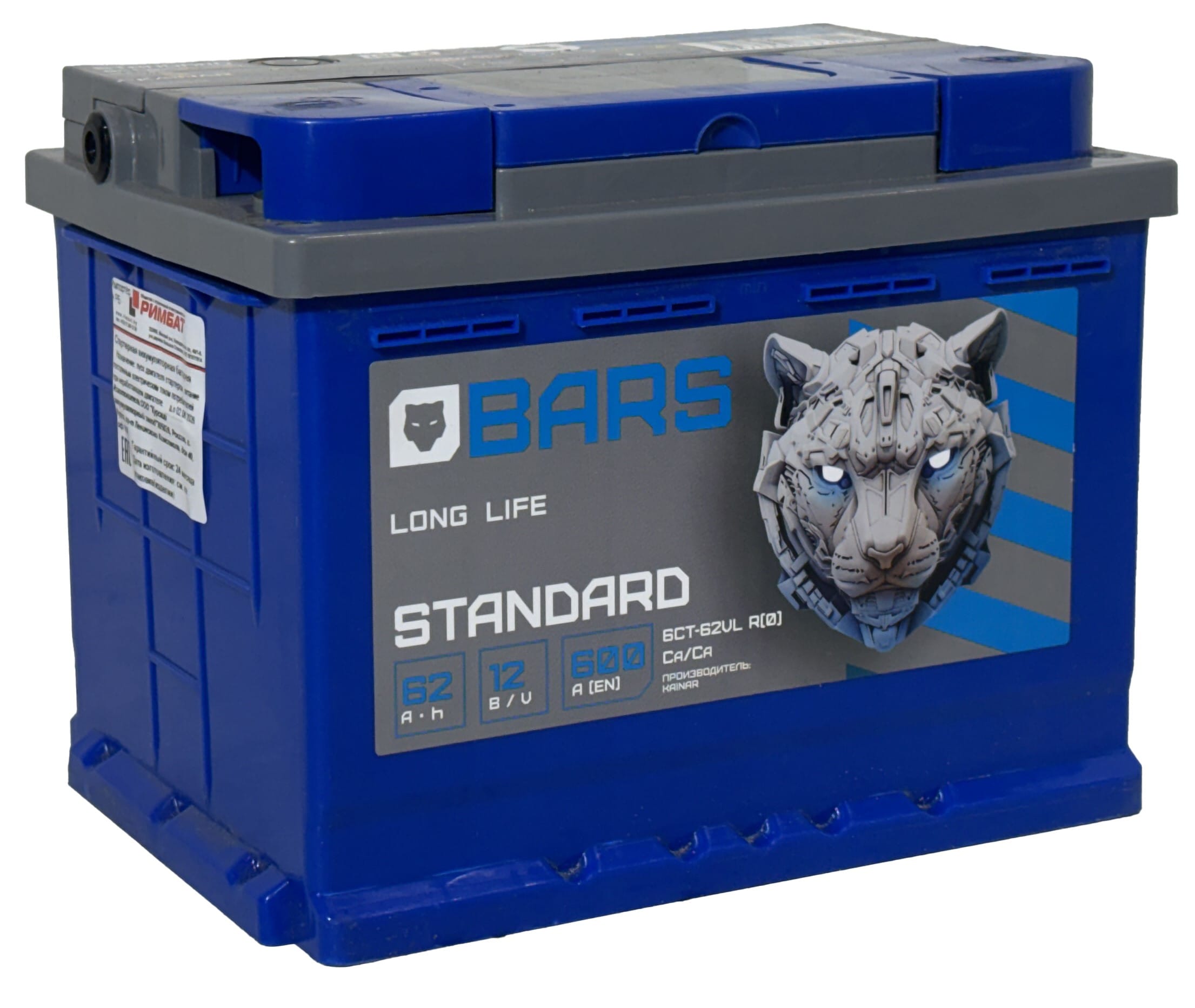Аккумулятор BARS Standart 62Ah 600A R+