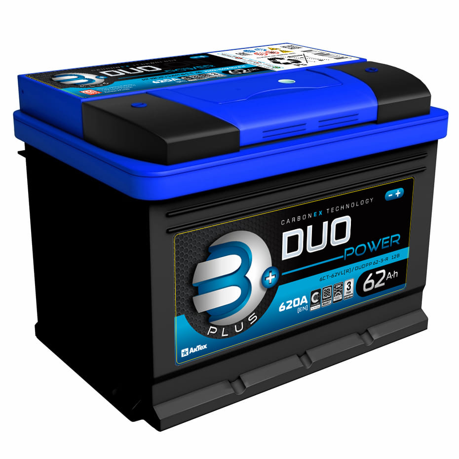 Аккумулятор DUO 62Ah 620A R+