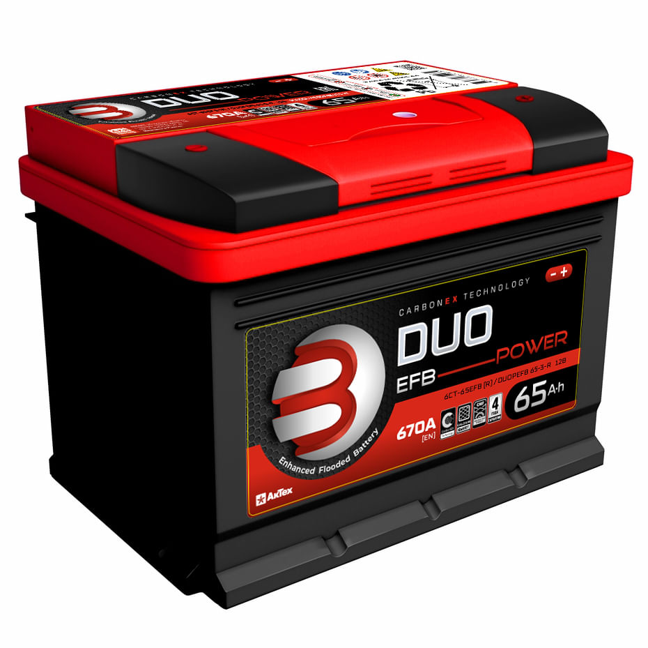 Аккумулятор DUO EFB 65Ah 670A R+