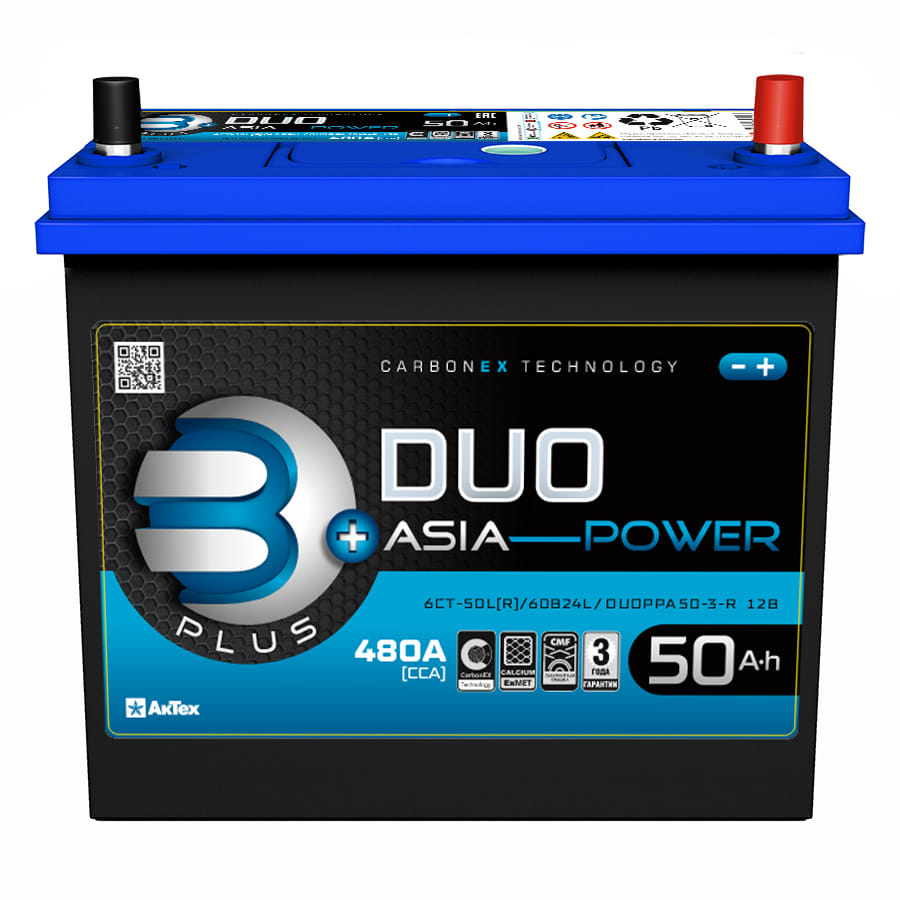 Аккумулятор DUO ASIA 50Ah 480A R+