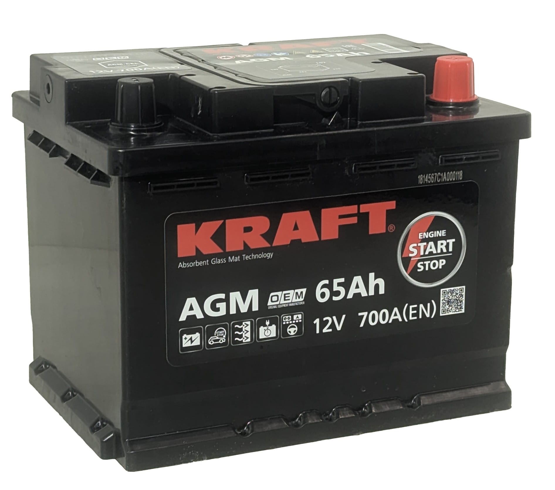 Аккумулятор KRAFT AGM 65Ah 700A R+