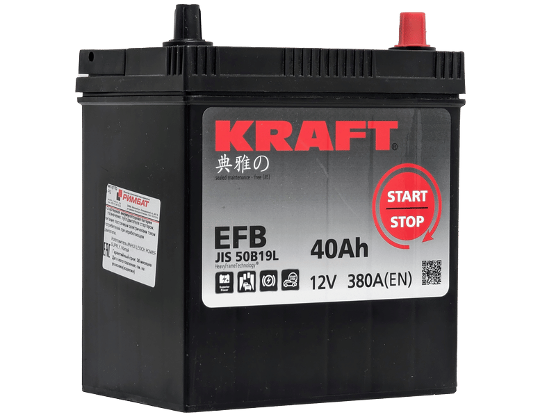 Аккумулятор KRAFT EFB ASIA 40Ah 380A R+