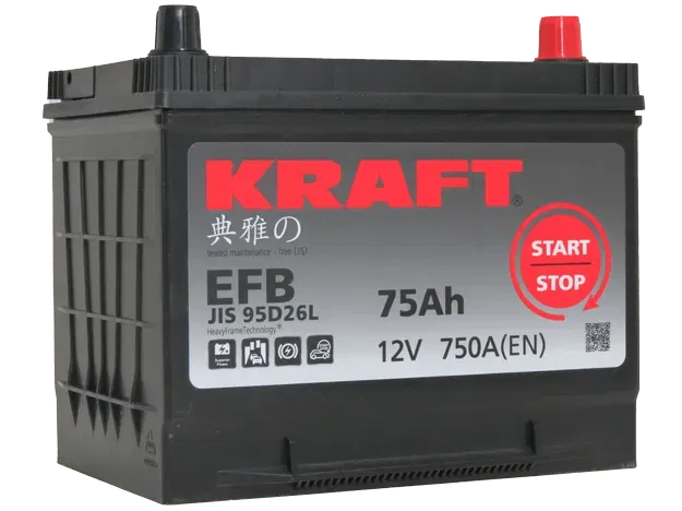 Аккумулятор KRAFT EFB ASIA 75Ah 750A R+