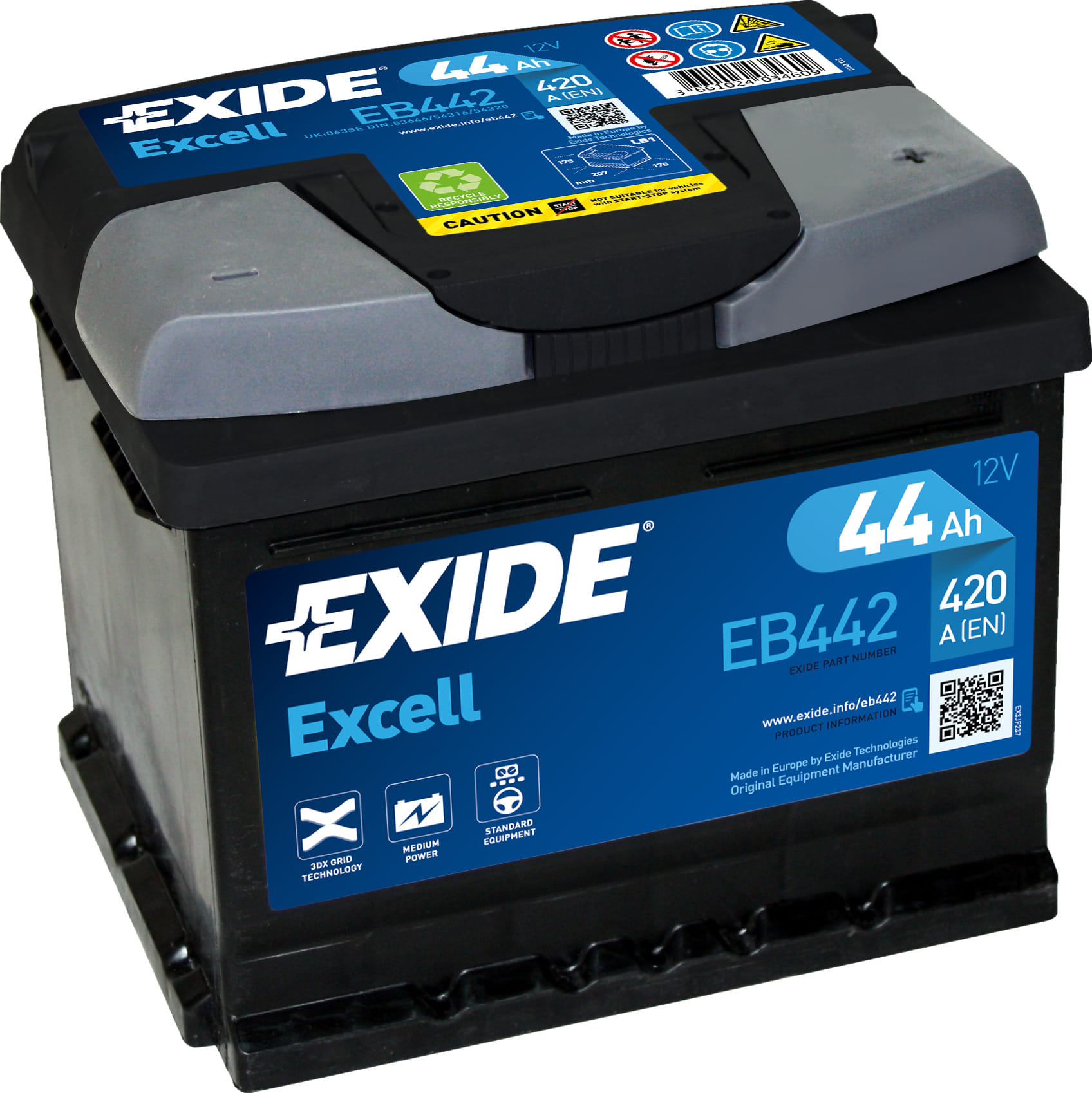 Аккумулятор EXIDE Excell 44Ah 420A R+