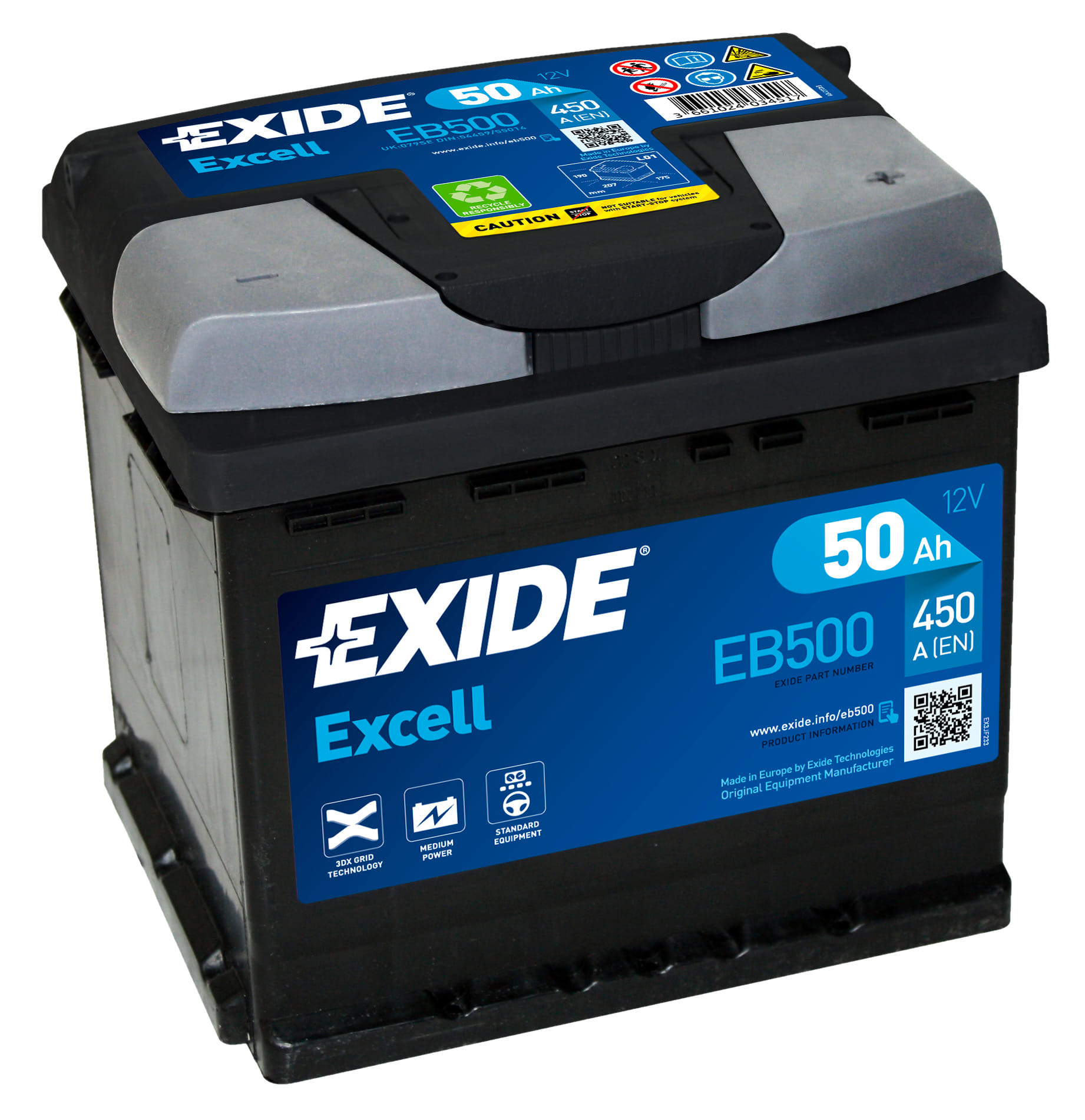 Аккумулятор EXIDE Excell 50Ah 450A R+