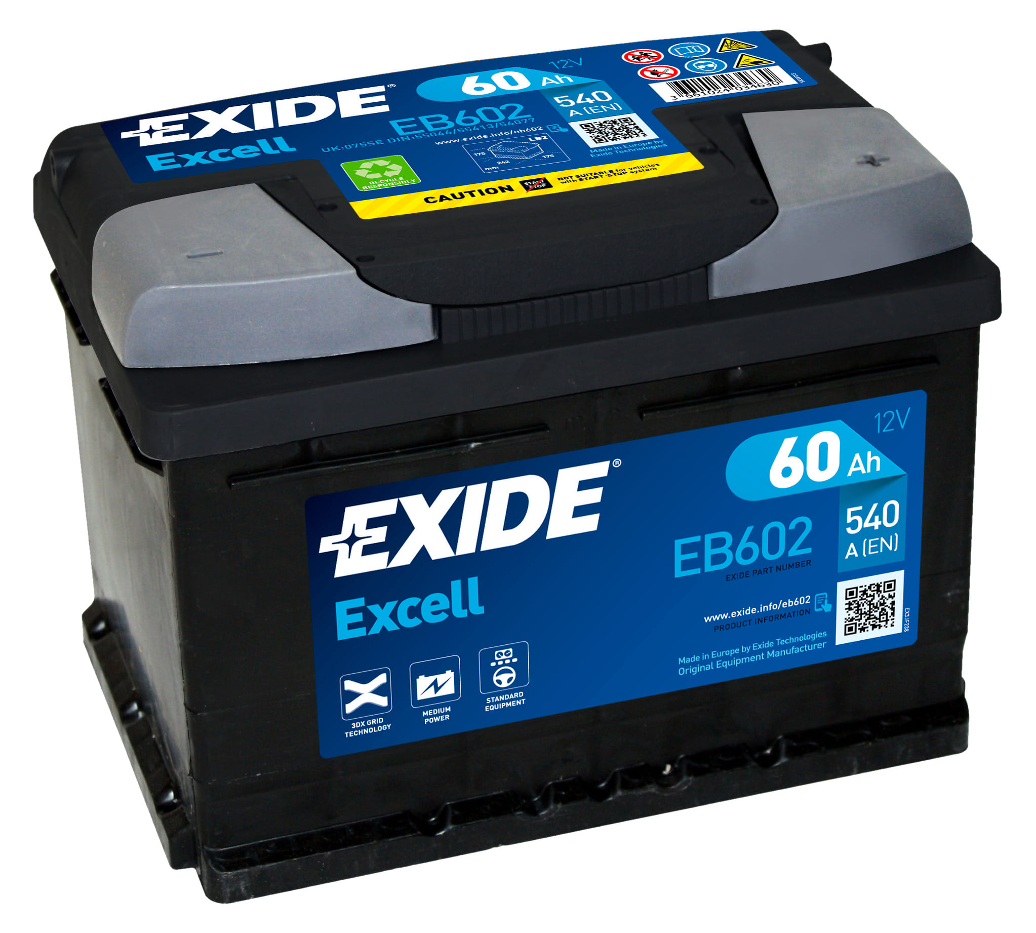 Аккумулятор EXIDE Excell 60Ah 540A R+ низкий