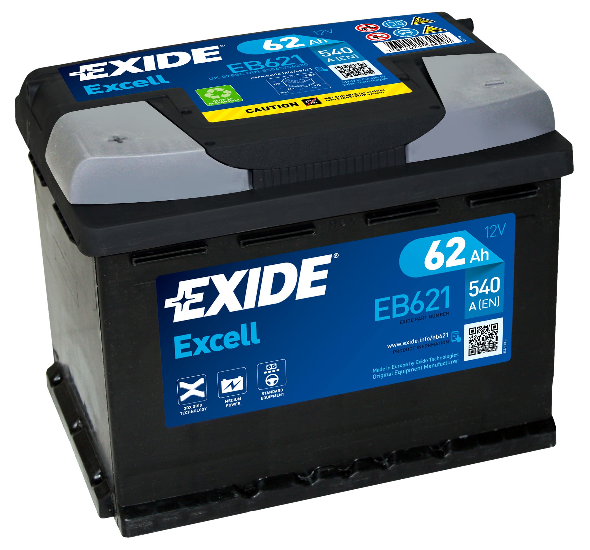 Аккумулятор EXIDE Excell 62Ah 540A L+