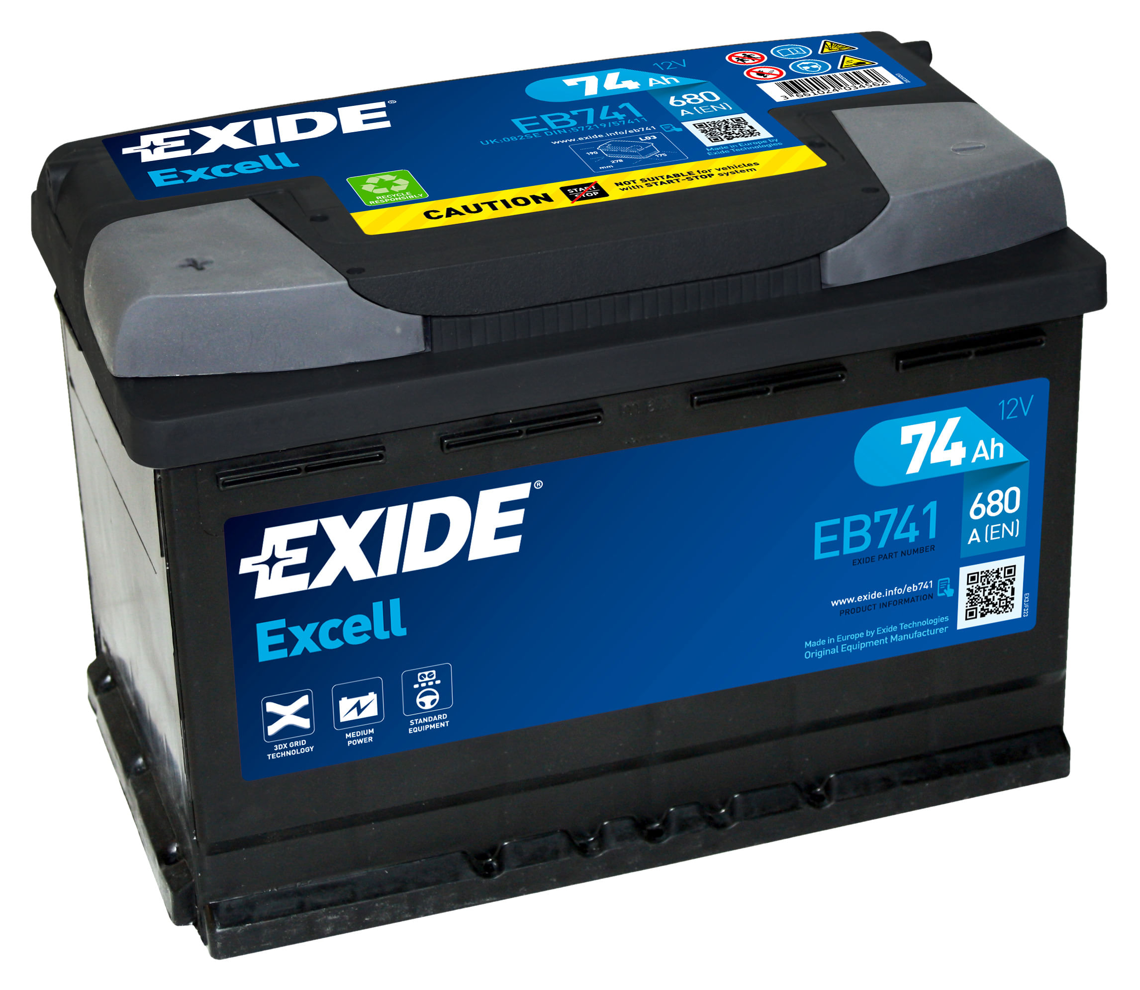 Аккумулятор EXIDE Excell 74Ah 680A L+