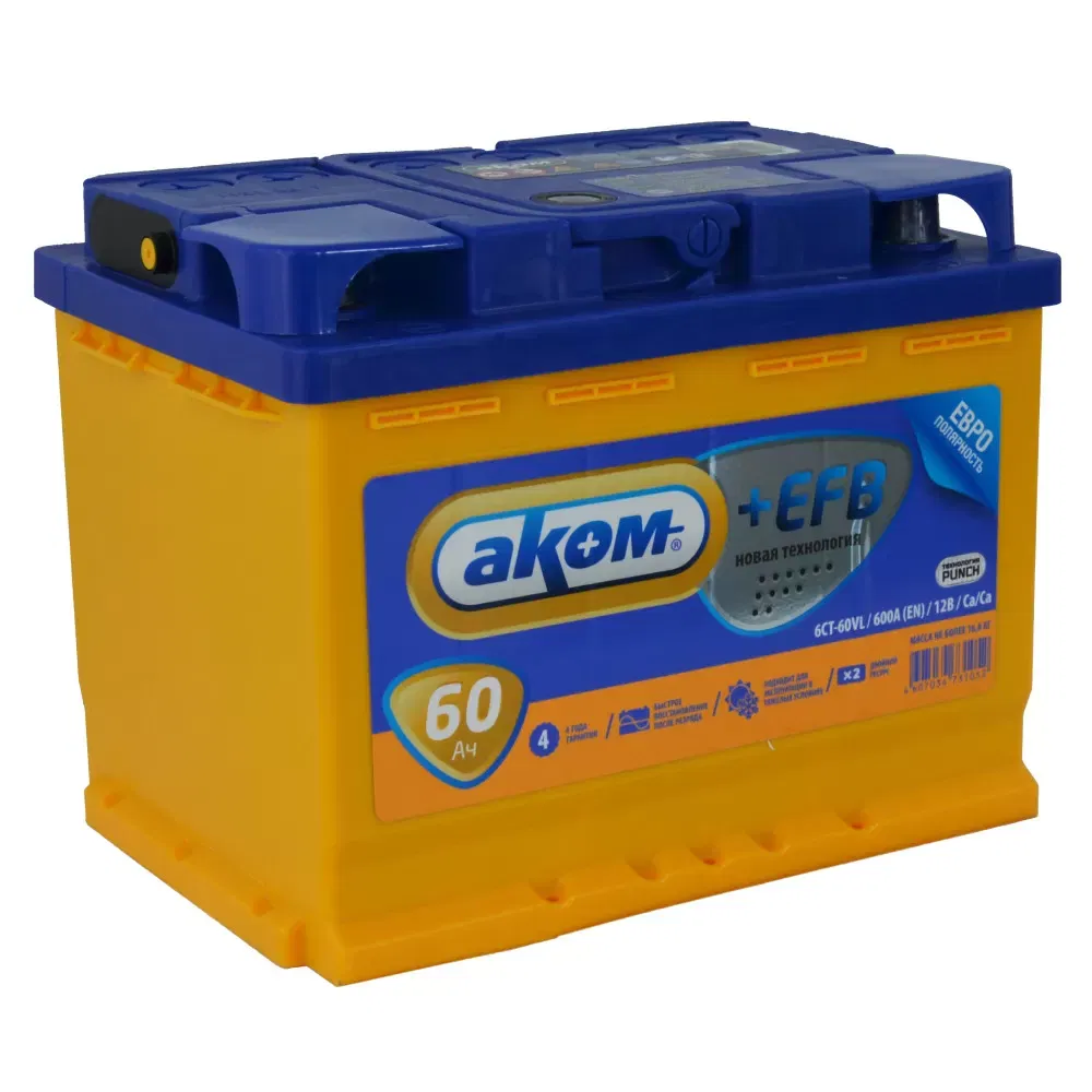Аккумулятор AKOM +EFB 60Ah 600A R+