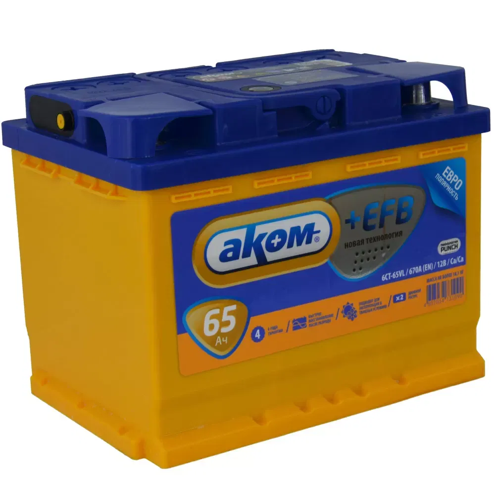 Аккумулятор AKOM +EFB 65Ah 670A R+