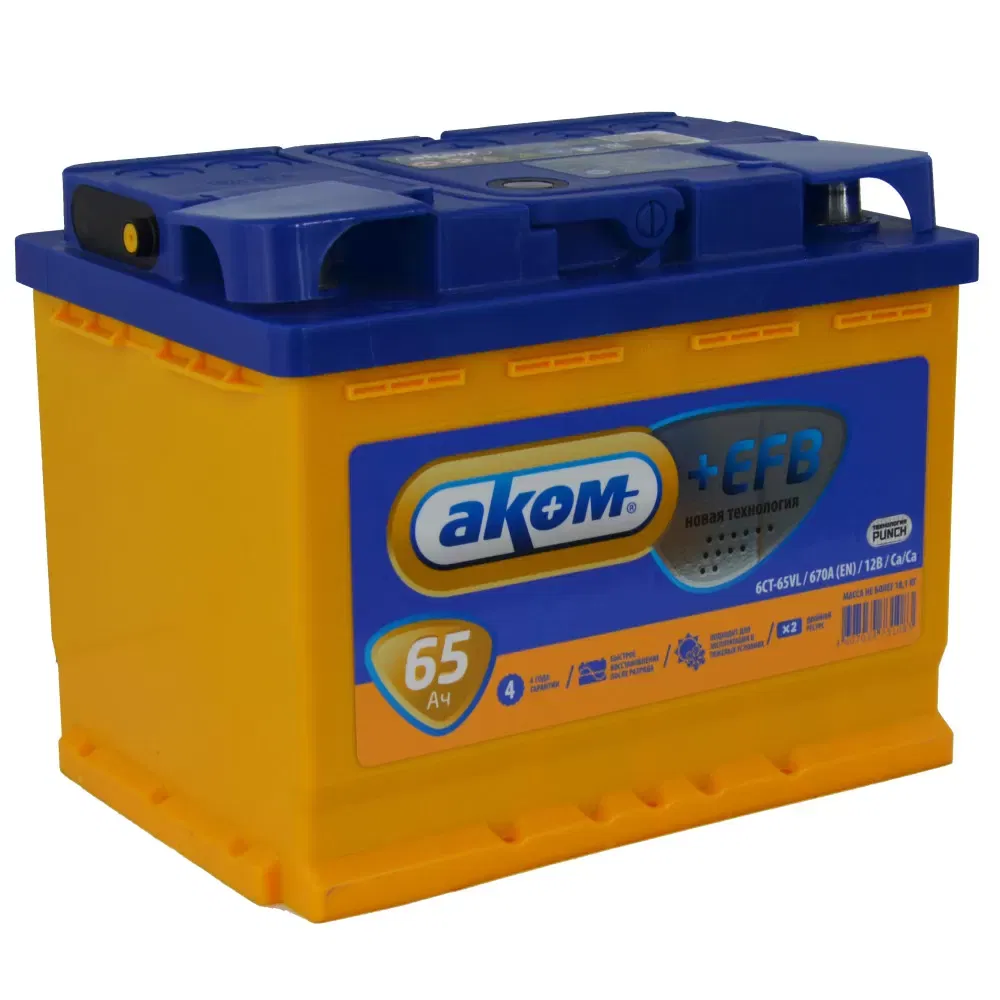 Аккумулятор AKOM +EFB 65Ah 670A L+