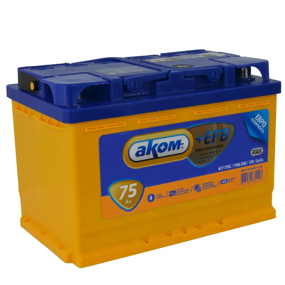Аккумулятор AKOM +EFB 75Ah 750A R+