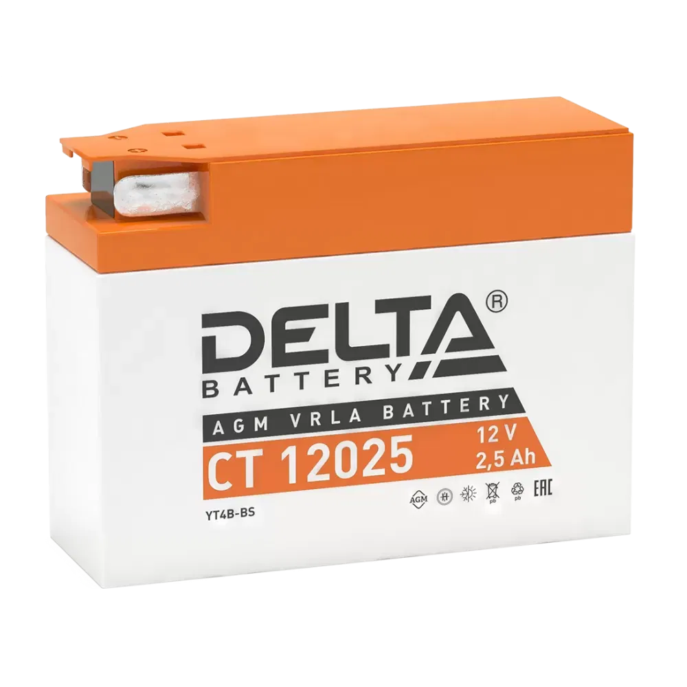 Аккумулятор DELTA СТ 12025 (2,5Ah) бок YTX4B-BS
