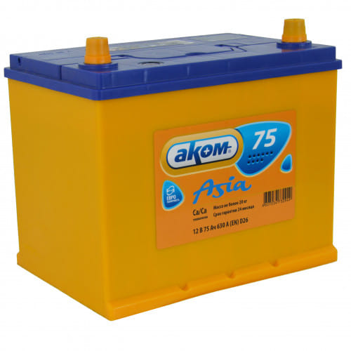 Аккумулятор AKOM ASIA 75Ah 630A R+