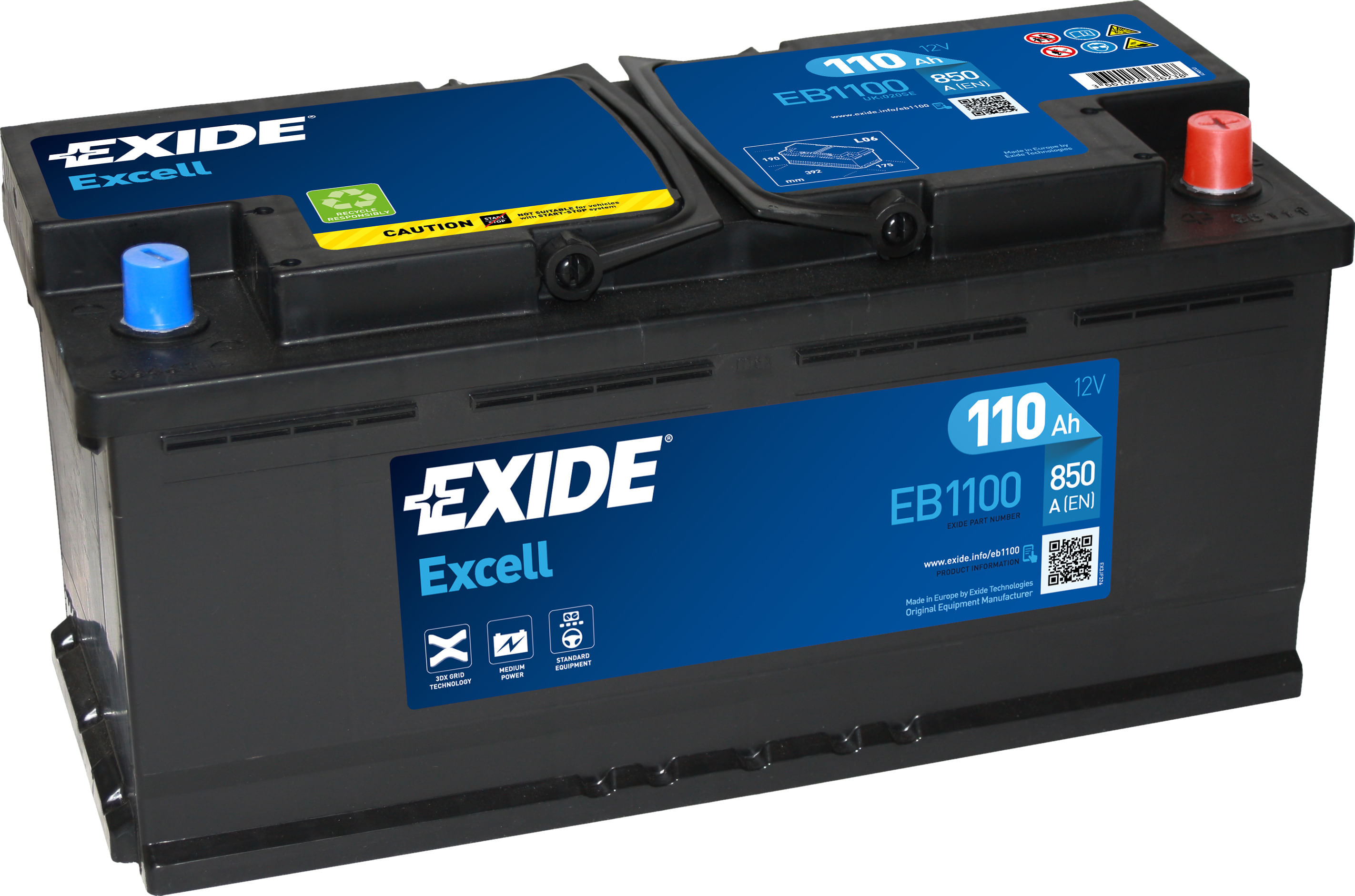 Аккумулятор EXIDE Excell 110Ah 850A R+
