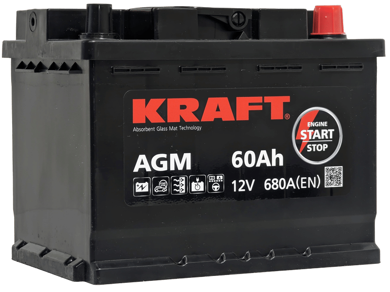 Аккумулятор KRAFT AGM 60Ah 680A R+
