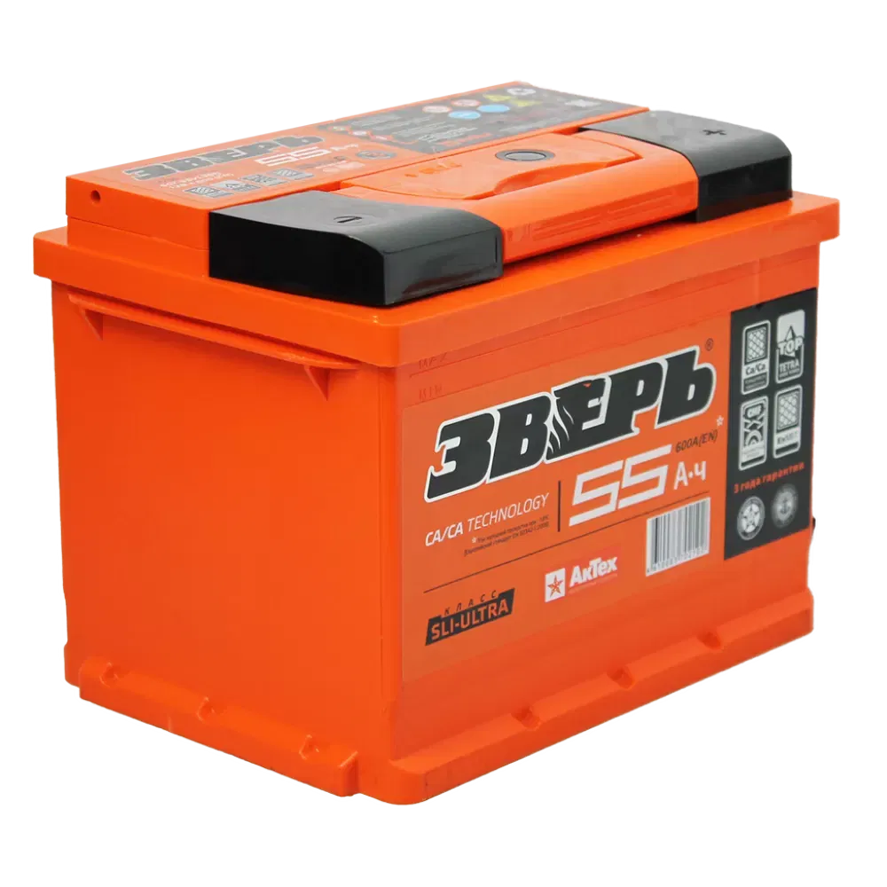 Аккумулятор ЗВЕРЬ 55Ah 600A R+