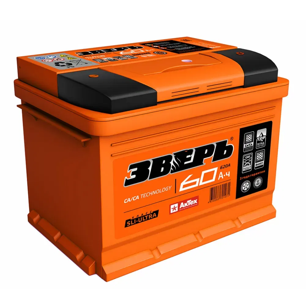Аккумулятор ЗВЕРЬ 60Ah 620A R+