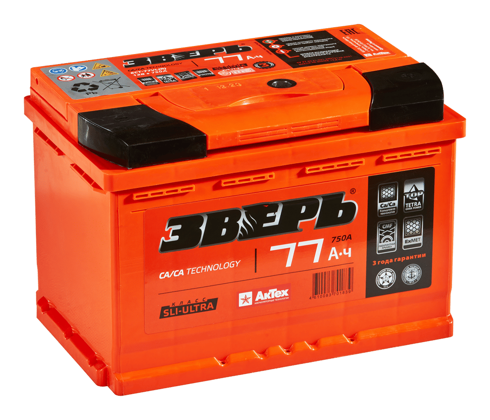 Аккумулятор ЗВЕРЬ 77Ah 750A R+