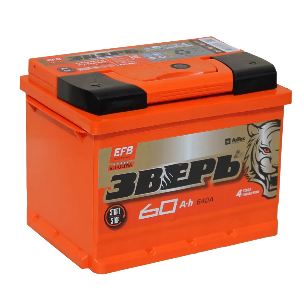 Аккумулятор ЗВЕРЬ EFB 60Ah 640A R+