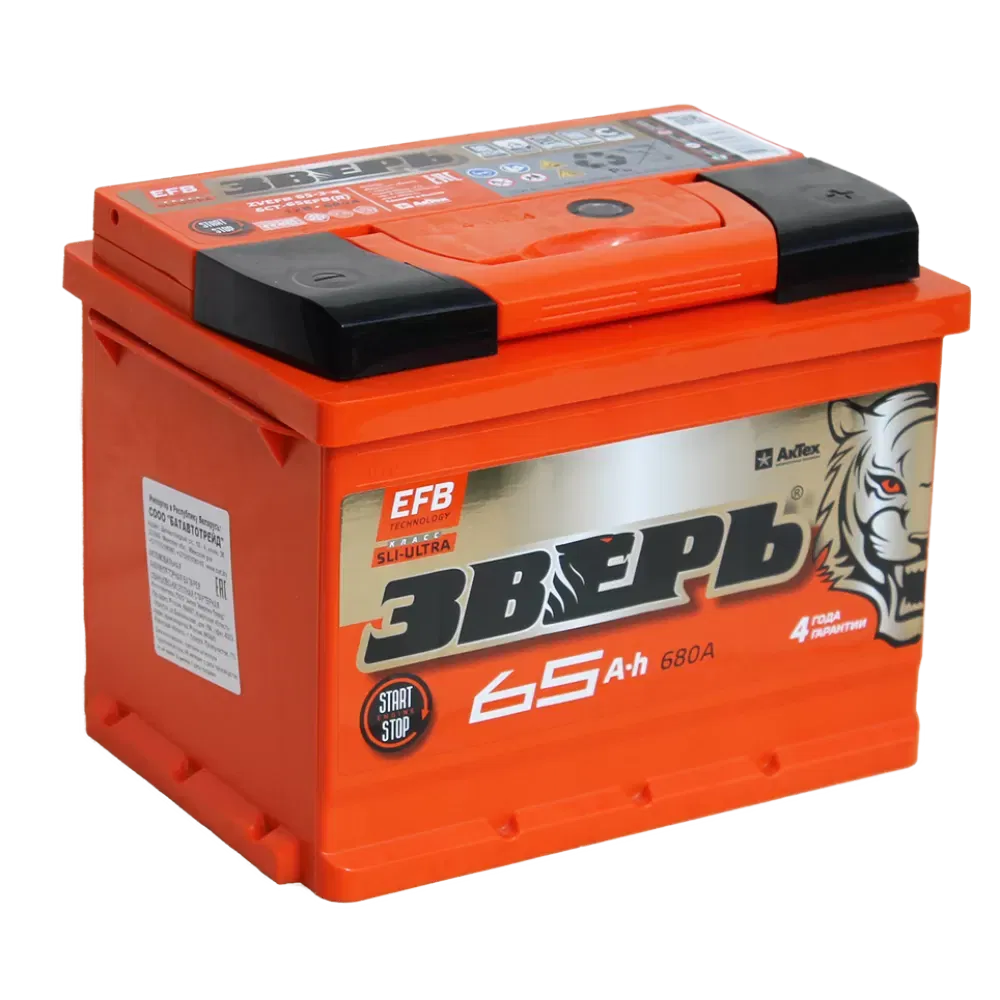 Аккумулятор ЗВЕРЬ EFB 65Ah 680A R+