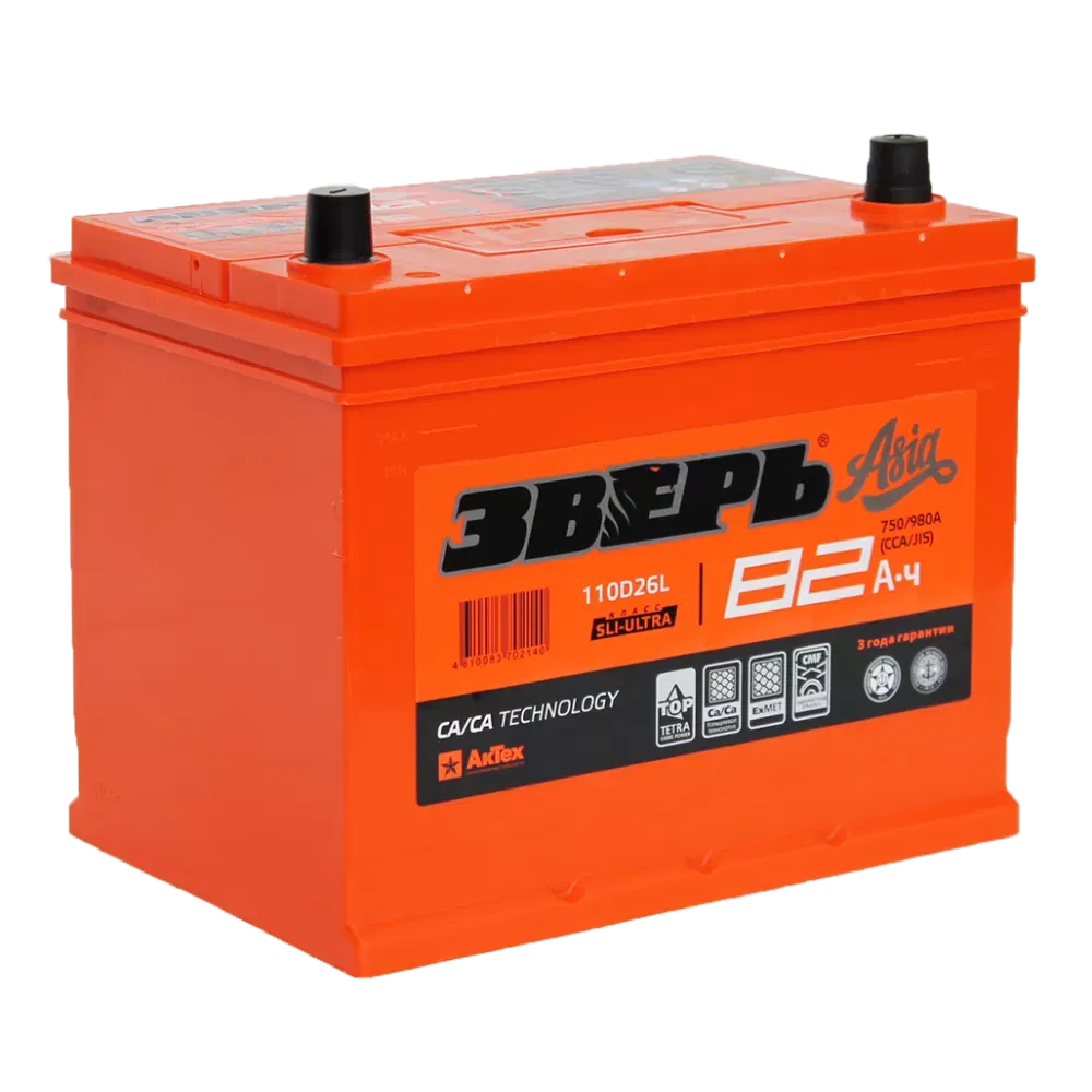 Аккумулятор ЗВЕРЬ ASIA 82Ah 750A R+