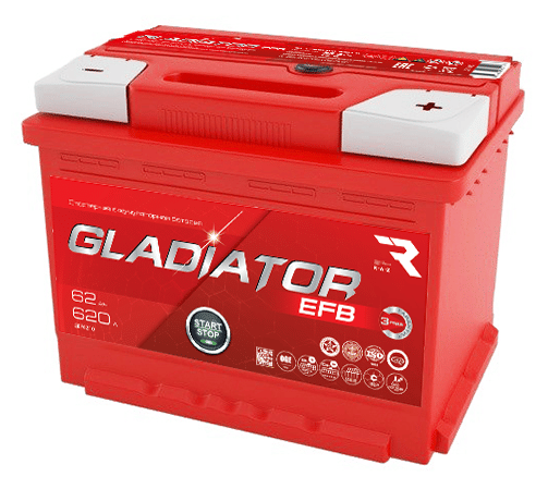 Аккумулятор GLADIATOR EFB 62Ah 620A R+
