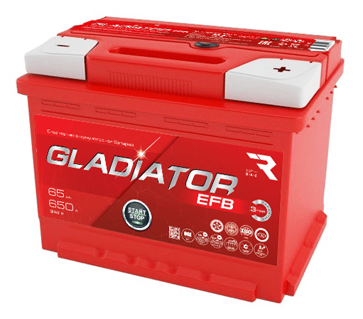 Аккумулятор GLADIATOR EFB 65Ah 650A R+