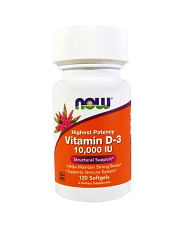Витамин Д3, Vitamin D-3, Now Foods, 10 000 МЕ, 120 капсул, NOW