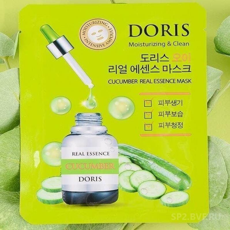 Тканевая маска для лица ОГУРЕЦ, 1 шт*25 мл DORIS CUCUMBER Real Essence Mask