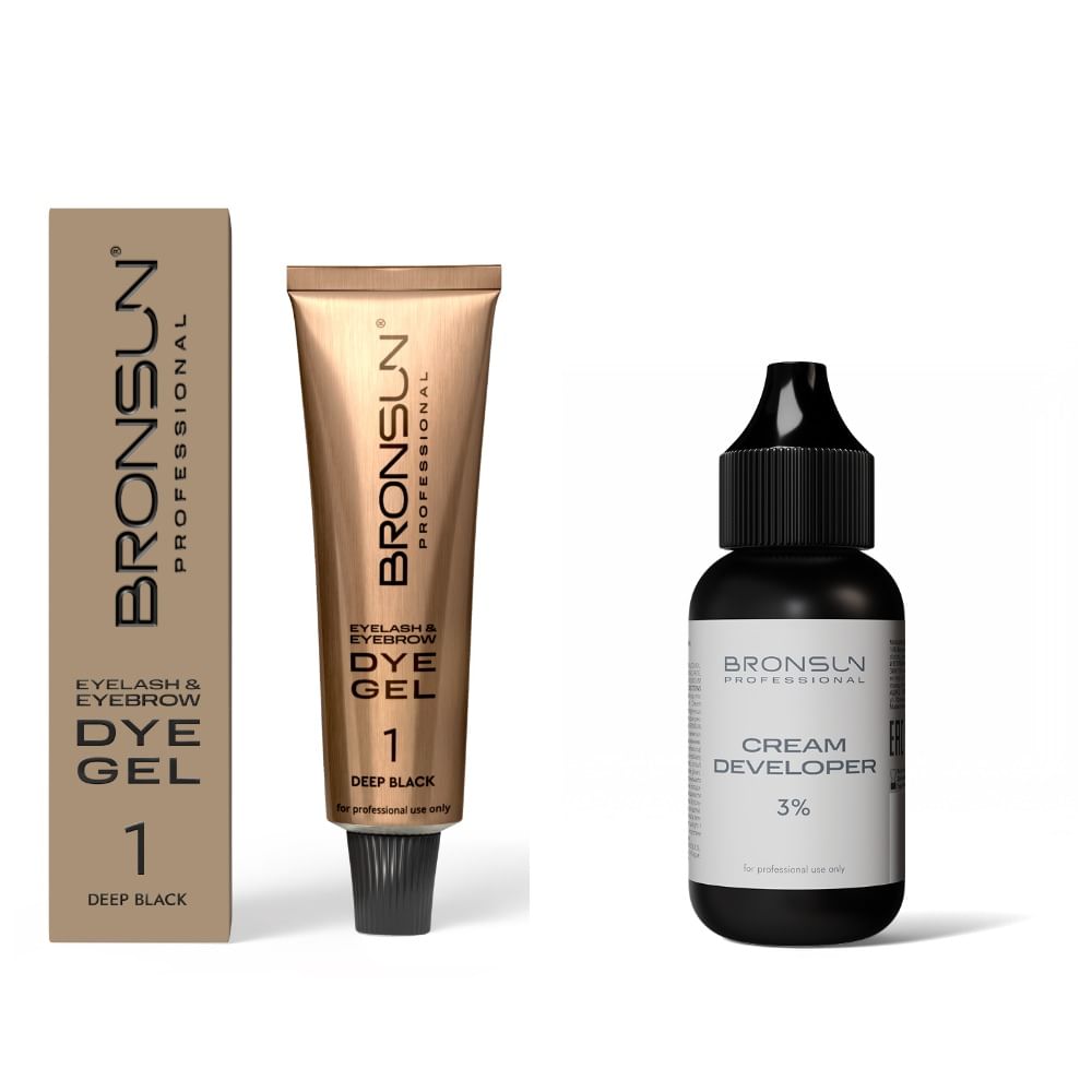 Сет - краска для бровей и ресниц + оксидант-молочко Bronsun Выберите оттенок (Новая версия)