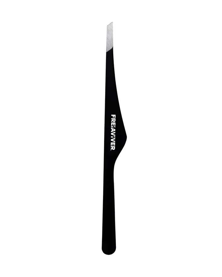 Пинцет для бровей скошенный ручная заточка Frei Aviver Black